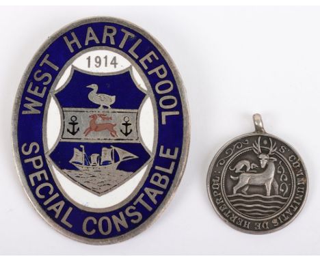 White Metal and Enamel West Hartlepool 1914 Special Constabulary Pin Back Badge, with a small size (25mm) hallmarked Hartlepo