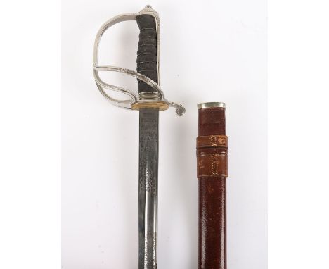 British GVR Royal Artillery Officers Sword, polished regulation Wilkinson blade (not numbered) etched with crowned royal arms