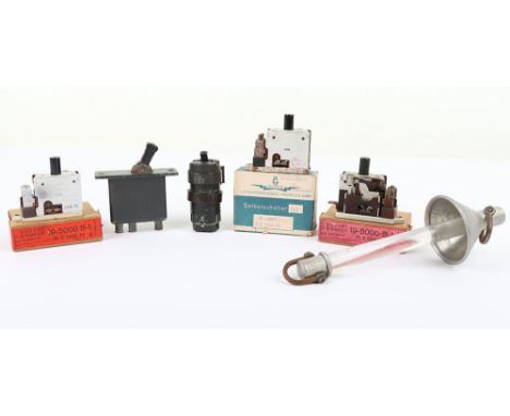 WW2 German Luftwaffe Aircraft Pieces, including aircraft control panel switches in the original boxes of issue, aircraft ligh