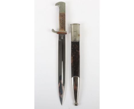 Third Reich Short Pattern Police Bayonet by W.K.C Solingen, good untouched example with two piece stag horn grips, missing th