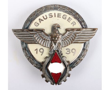 Third Reich Hitler Youth 1939 Gausieger Badge, fine silvered and enamel breast award badge with central eagle and HJ diamond 