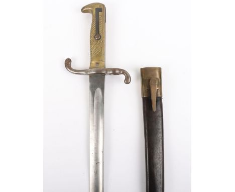 Imperial German Model 1871 Bayonet, good example with brass grip and steel cross guard with muzzle ring. Reverse of cross gua