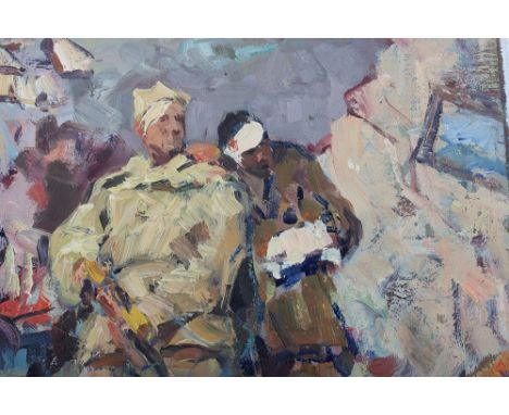 Soviet Russian Oil Painting by Ilya Efimovich Vasilchenko ‘Victory Day’, oil on board portrait of a Soviet Russian soldier in