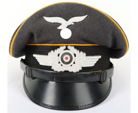 WW2 German Luftwaffe Flight Section NCO’s Peaked Cap, good example of a standard Luftwaffe NCO’s peaked cap in Luftwaffe blue