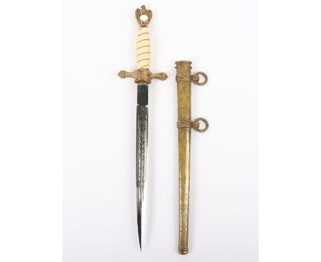 WW2 German Kriegsmarine Officers Dress Dagger by Carl Eickhorn Solingen, good example with white celluloid grip having wire b