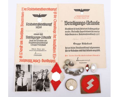 Third Reich B.D.M (Bund Deutscher Madel) Insignia and Document Grouping of Wilma Sunderbruch, consisting of machine embroider