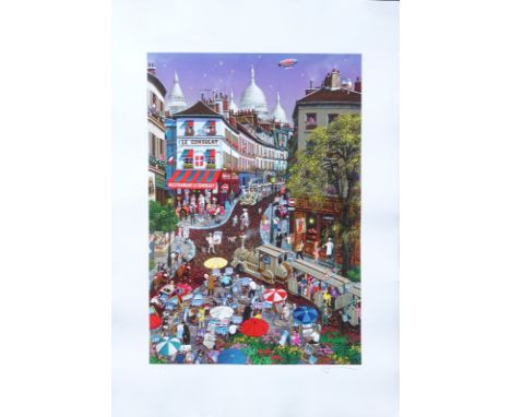 Alexander Chen Chinese (born1952- ) Limited Edition Lithograph "a Day in Montmarte" Signed. Very Good Condition. Measures 16-