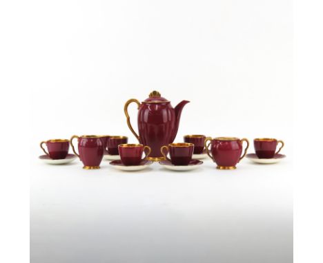 Fifteen (15) Piece Carlton Ware Rouge Royale Porcelain Coffee Set. Includes: 6 cups, 6 saucers, mini coffee pot, sugar and cr