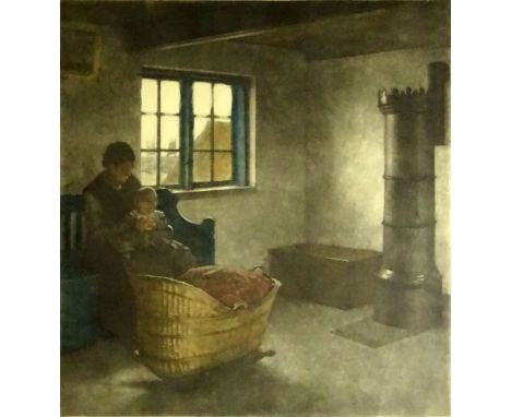 Peter Vilhelm Ilsted Danish (1861-1933) Color Mezzotint "Fisherman's Room at Hornbaek" Circa 1932. Pencil Signed Lower Right 