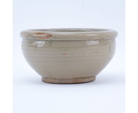 Antique Southeast Asian Beige Ceramic Bowl. Signed. Good Condition. Measures 4 Inches Tall and 7-1/2 Inches Diameter across t