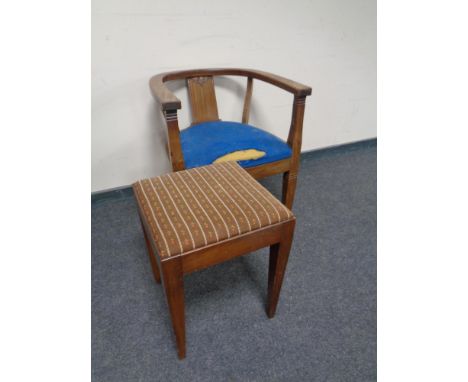 A continental beech wood tub chair together with a tapestry upholstered dressing table stool  