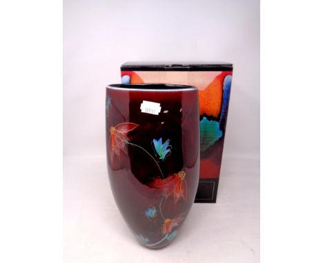 A Poole Daisy Chain triangle vase, 28 cm, in original box  