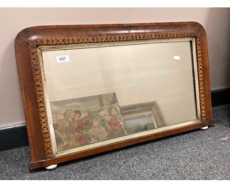 A Victorian inlaid walnut mirror on ceramic feet, width 74 cm