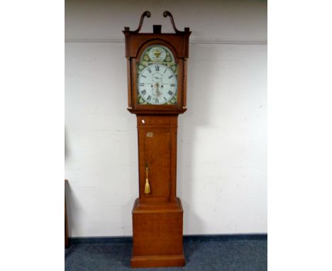 A 19th century oak cased longcase clock with painted dial, Matthew Collingwood of Alnwick, with weights 