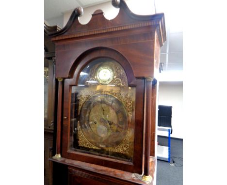 A 19th century inlaid mahogany longcase clock by J. Orr of Greenock, with brass dial, no pendulum or weights  