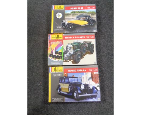 Three boxed Heller kits, vintage cars  