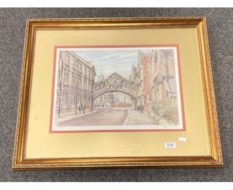 After Dennis Flanders : Hereford college Oxford, limited edition colour print, signed in pencil, 47 cm x 33 cm, framed.