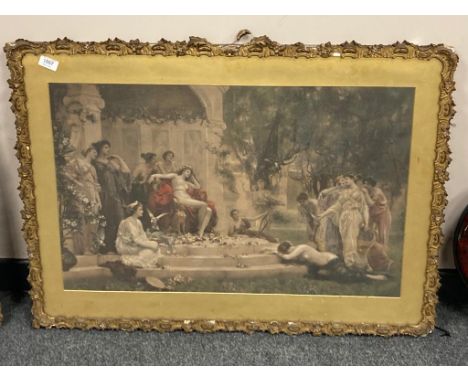 A late nineteenth century pre-Raphaelite colour print in ornate gilt frame, 76 cm x 48 cm, framed.