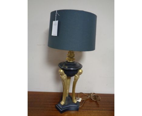 A metal and brass Art Deco style table lamp with shade  