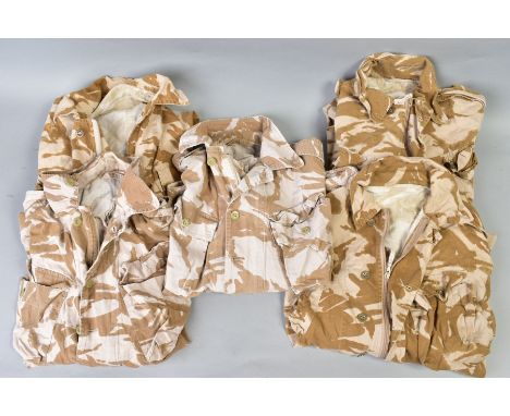FIVE BRITISH ARMY DESERT CAMO ZIPPED LIGHTWEIGHT JACKETS, all used, no insignia or labels present