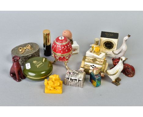 A SELECTION OF ITEMS, to include trinket boxes, perfume bottles and various ornaments etc
