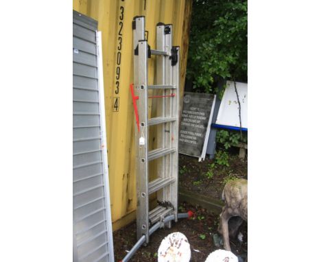AN ALUMINIUM DOUBLE EXTENSION LADDER with tilt adjustable base and a folding step guard, height closed 189cm