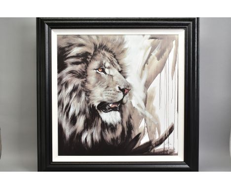 JEN ALLEN (BRITISH 1979) 'LION KING' a limited edition print 48/195, portrait of a male lion, signed lower right, with certif