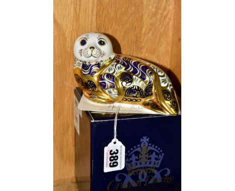 A BOXED LIMITED EDITION ROYAL CROWN DERBY PAPERWEIGHT 'Harbour Seal' No4106/4500, with certificate and with gold stopperCondi