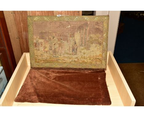 A LATE 18TH CENTURY EMBROIDERED AND STUMPWORK PICTURE, the surround of fruiting vine and foliage, the main image of a crowd w