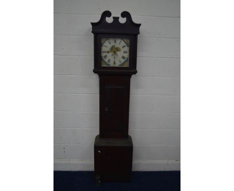 A GEORGE III MAHOGANY 30 HOUR LONGCASE CLOCK, the hood swan neck pediment, the 101/2'' painted dial with Roman numerals, sign