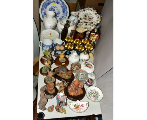 A GROUP OF ANIMALS AND BIRD FIGURES, CERAMIC VASES, TRINKET BOXES, etc, including Royal Doulton 'The Pied Piper' HN2102, with