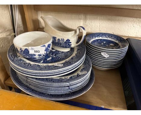 Quantity of Broadhurst willow pattern dinner wares and others similar