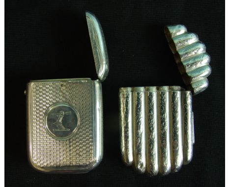 A Victorian silver Vesta case with engraved reeded decoration, Birmingham 1883?, 6cm, together with an engine-turned Vesta ca