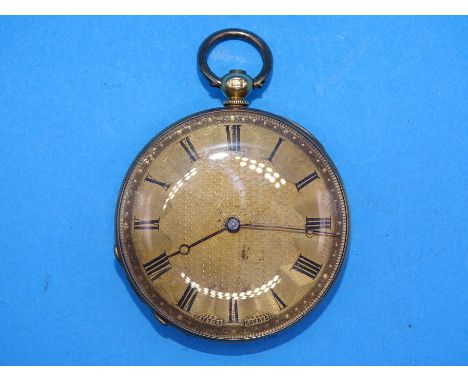 An 18ct gold open-face pocket watch, the engraved gilt dial with Roman numerals and signed Cartier, Geneve, the key-wind move