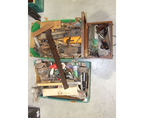 A Stanley no 4 1/2 plane and a collection of other hand tools consisting of two boxes 