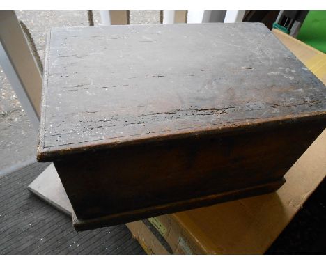 Small Antique Pine Trunk ( moulding missing from lid one side ) 19 x 12 inches 11 1/2 tall