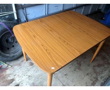 Extending dining table with one leaf and 4 ladder back chair frames 