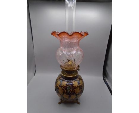 Cranberry glass oil lamp, crack in the shade