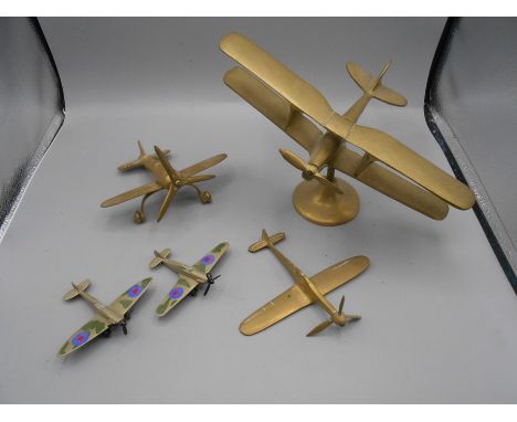 3 Brass Aeroplanes and 2 model planes
