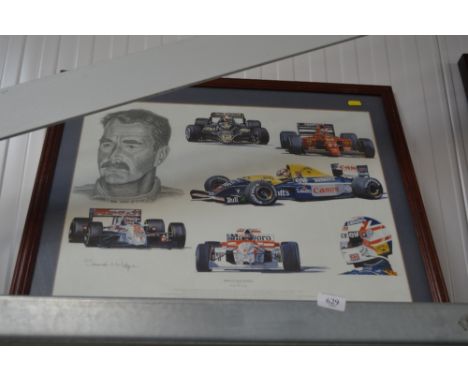 A framed print entitled "Tribute to Nigel Mansell"