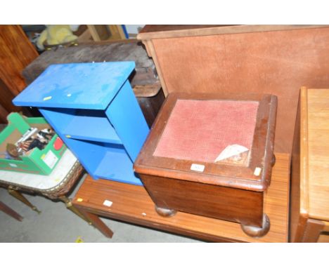 A Victorian mahogany commode; together with a blue painted hanging shelf