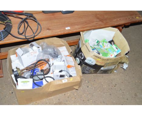 Two boxes of various light bulbs etc 
