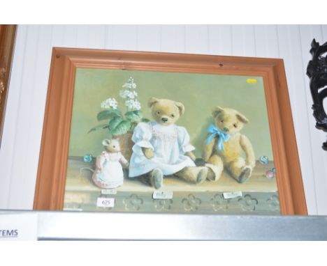 A framed print depicting teddy bears
