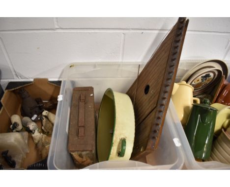 A zither, an ammunition case and enamel pot