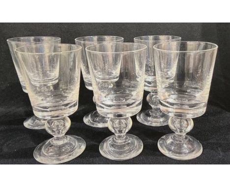 Set of (6) Steuben Crystal Water Goblets. Signed on the underside. Size each: 3 1/2 x 6 1/2 in. Provenance: Estate of Dr. Arn