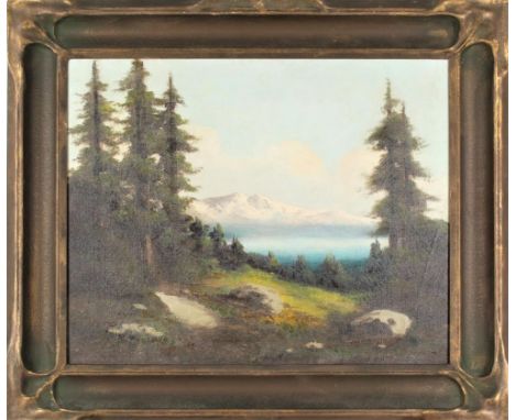 Titled "Lake Tahow, Cal. 1921" on reverse, oil on canvas, signed lower left. Richard DeTreville was active/lived in Californi