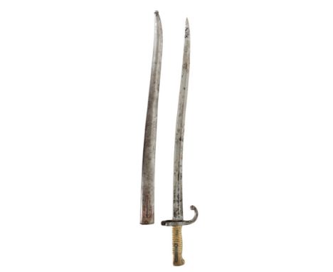 French Model 1866 "Chassepot" Yataghan Bayonet. Includes steel scabbard. Size: 28 x 4 in.