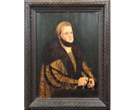 Portrait of Frederick III the Wise Elector of Saxony, after Lucas Cranach the Elder. Oil on panel. There are a few vertical c