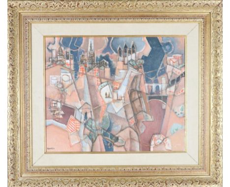 Titled, 'La Virgen Del Valle' (The Virgin of the Valley) Cubist oil on canvas, signed lower left and verso. Georges Dayez rec