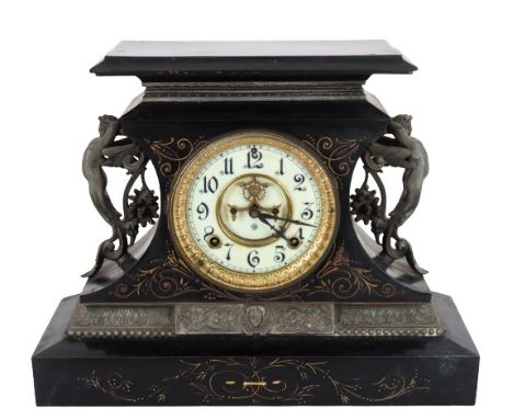 Manufactured by Ansonia Clock Co, in New York. Size: 15 x 5 1/2 x 12 in.